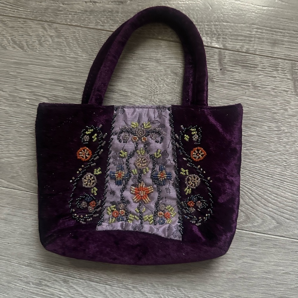 Beaded Embroidered Purple Velvet Handbag